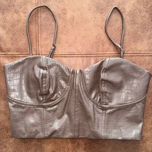 Crocodile Patterned Brown Crop Top